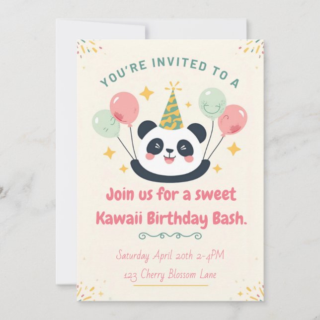 Sweet Kawaii Panda Birthday Bash Invitation Inbjudningar (Framsida)