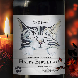 Sweet Kitten Cute Birthday Vin etikett
