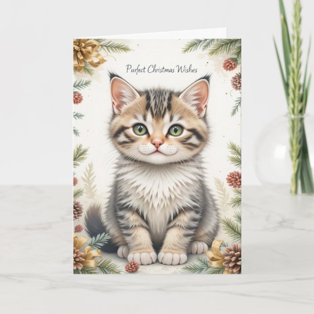 Sweet Kitten Floral Christmas Cute Pastel  Kort (Framsida)