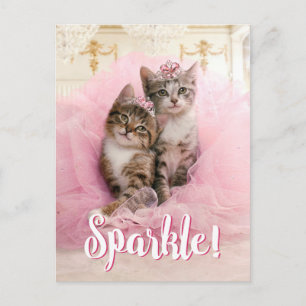 Sweet Kittens in Tiaras and Rosa Sparkly Tutu Vykort