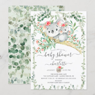 Sweet Koala Bear Girls Baby Shower-inbjudan Inbjudningar