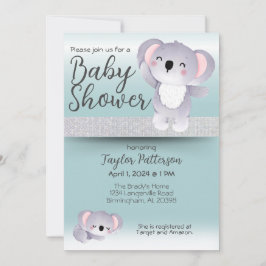 Sweet Koala Bears Teal Gender Neutral Baby Shower Inbjudningar