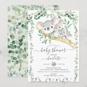Sweet Koala Bears Triplets Baby Shower-inbjudan Inbjudningar
