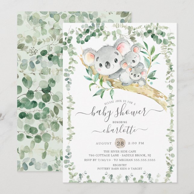 Sweet Koala Bears Twillingars Baby Shower-inbjudan Inbjudningar (Fram/baksida)
