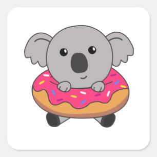 Sweet Koala Koalas Loaf Donut Sprinkles Rosa Fyrkantigt Klistermärke
