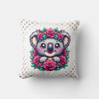 Sweet Koala with Pink Rose Wreath  Kudde