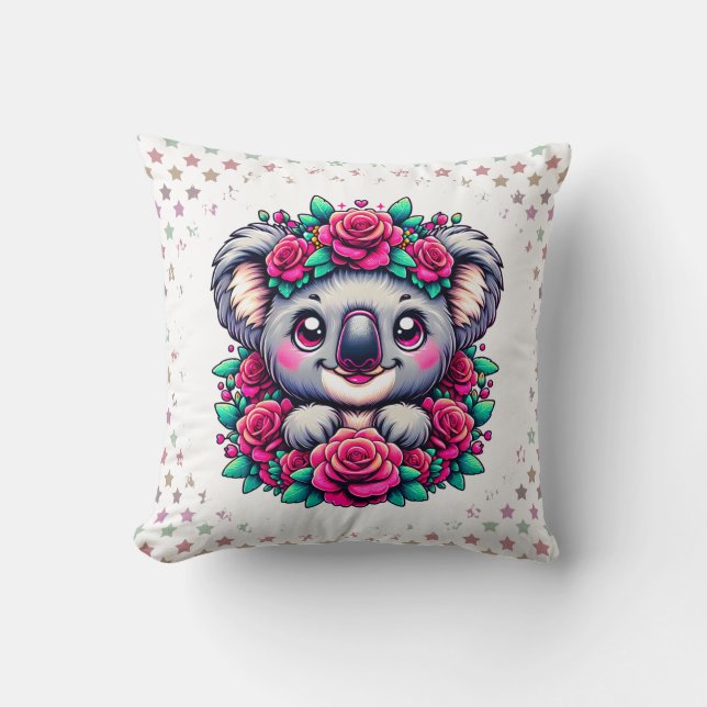 Sweet Koala with Pink Rose Wreath  Kudde (Framsida)