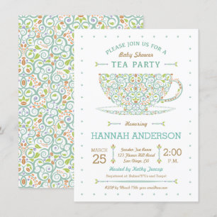 Sweet Lacy Tekopp Baby Shower Gender Neutral Inbjudningar