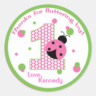 Sweet Ladybug First Birthday Sticker Runt Klistermärke