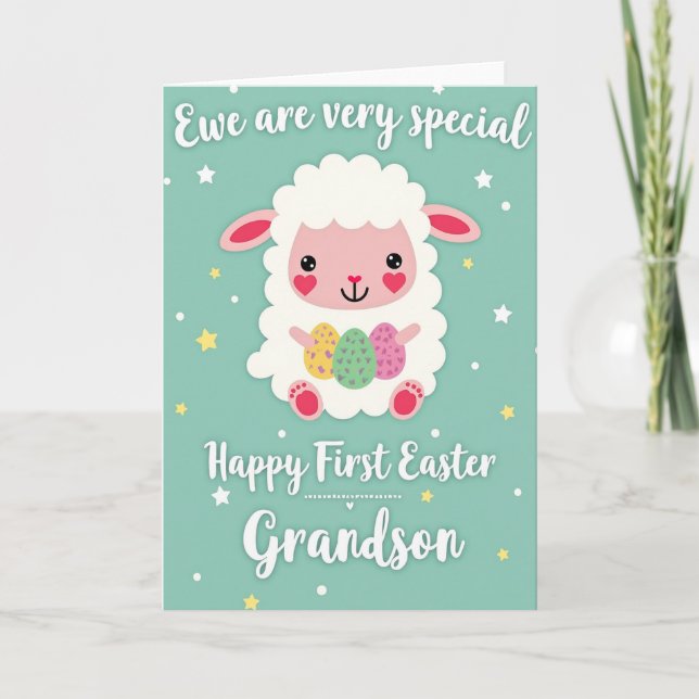 Sweet Lamb Easter Grandson Card Kort (Framsida)