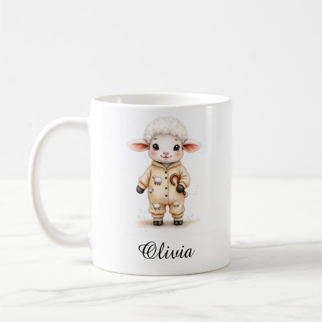 Sweet Lamb in Christmas Pajamas Custom Name Mug Kaffemugg (Vänster)