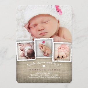 Sweet Land Burlap Flicka Birth Notice Meddelande