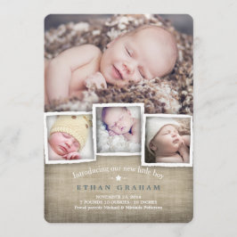 Sweet Land Burlap Pojke Birth Notice Meddelande