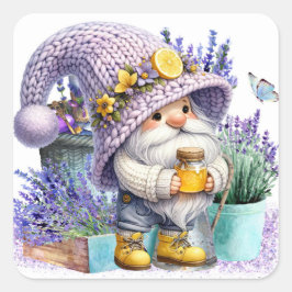 Sweet Lavender Gnome Fyrkantigt Klistermärke