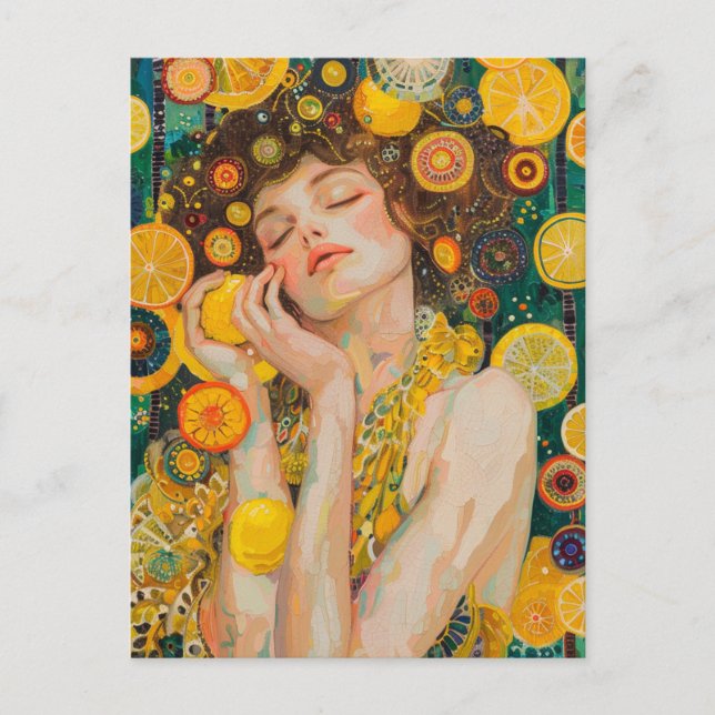 Sweet Lemon Dreams Klimt Stil AI Vykort (Framsida)