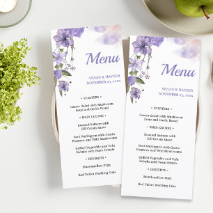 Sweet Lila Blommigt Bröllop Menu Meny