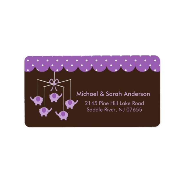 Sweet Lila Elephant Mobile Address Label Adressetikett (Framsidan)