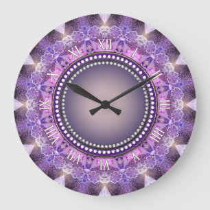 Sweet Lila Mandala Snöre Wall Clock Stor Klocka