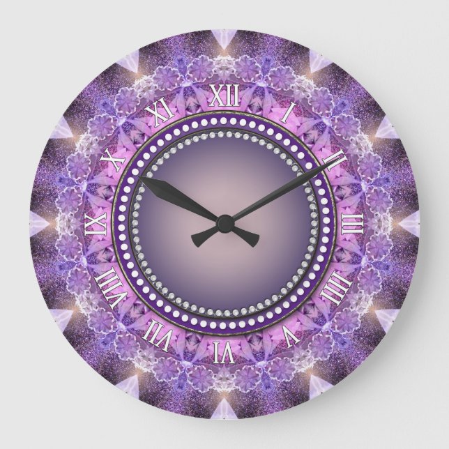 Sweet Lila Mandala Snöre Wall Clock Stor Klocka (Framsida)
