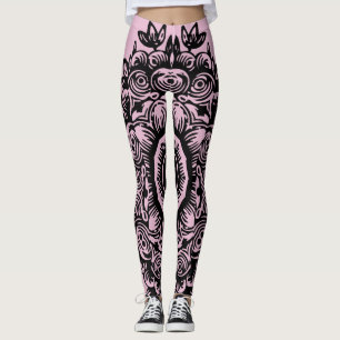 Sweet Lilac med Black Damask Pattern Athletic Leggings