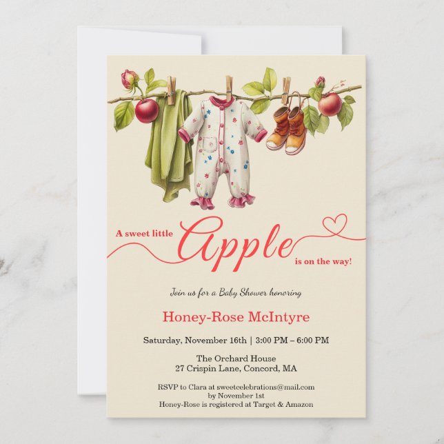 Sweet Little Apple Baby Shower | Fall Rustic Baby  Inbjudningar (Framsida)