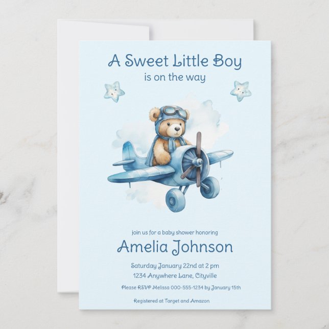 Sweet Little Boy on the Way Baby Shower Inbjudningar (Framsida)