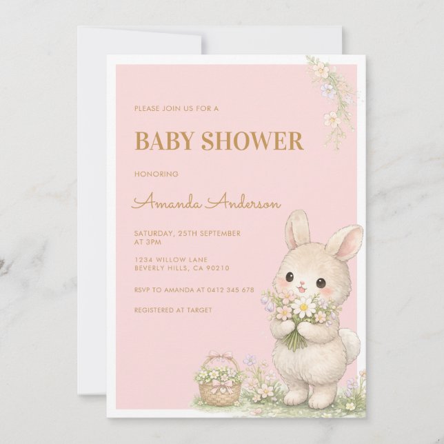 Sweet Little Bunny Floral Baby Shower Inbjudningar (Framsida)