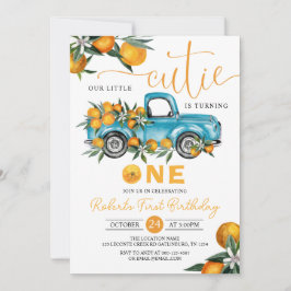 Sweet Little Cutie Orange Citrus First Birthday Inbjudningar