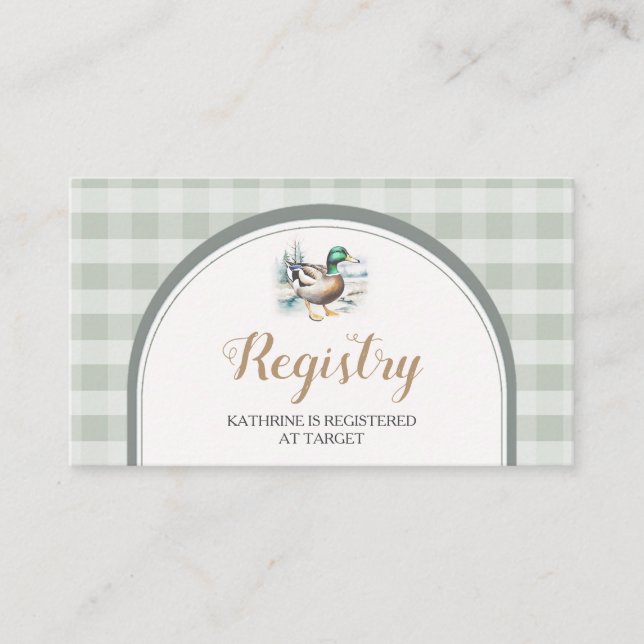 Sweet Little Duckling Gingham Baby Shower Registry Tilläggskort (Framsida)