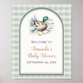 Sweet Little Duckling Gingham Baby Shower Välkomme Poster