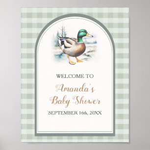 Sweet Little Duckling Gingham Baby Shower Välkomme Poster