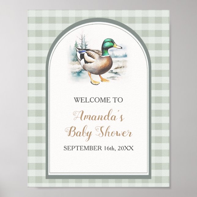 Sweet Little Duckling Gingham Baby Shower Välkomme Poster (Framsidan)