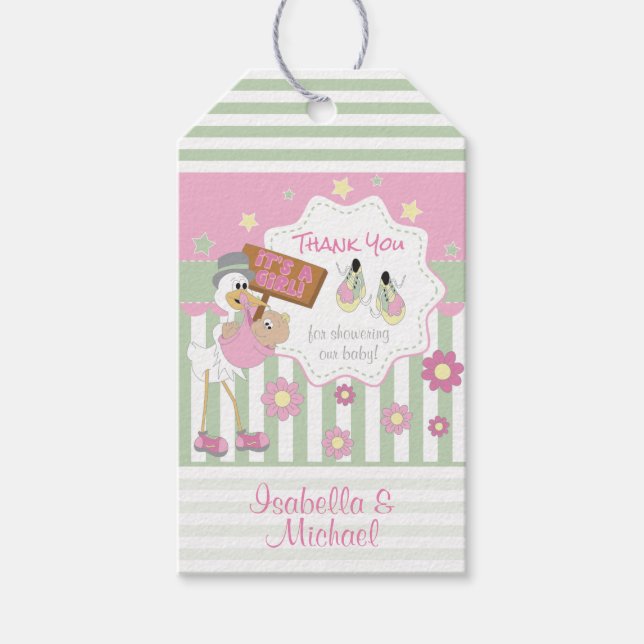 Sweet Little Flicka och Stork Tack Gift Ta Presentetikett (Framsidan)