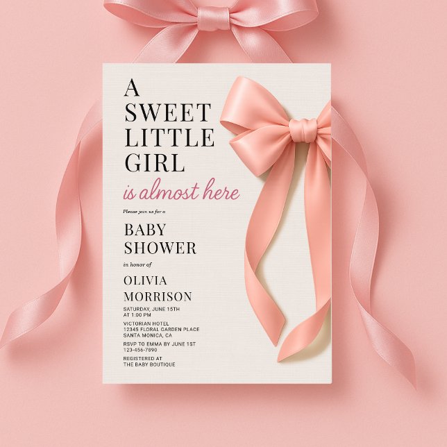 Sweet Little Girl is Almost Here Bow Baby Shower Inbjudningar (Skapare uppladdad)