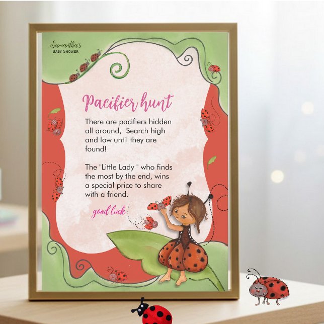 Sweet Little Ladybug Pacifier Hunter Game Sign Inbjudningar (Sweet Little Ladybug Pacifier Hunter Game Sign Invitation)