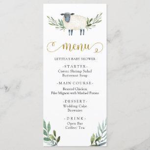 Sweet Little Lamb Greenery Baby Shower Menu Meny