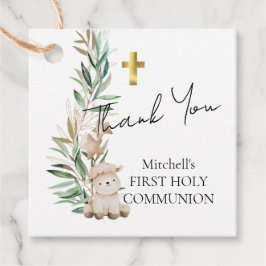 Sweet Little Lamb Greenery First Heliga Communion Gåvor Etiketter