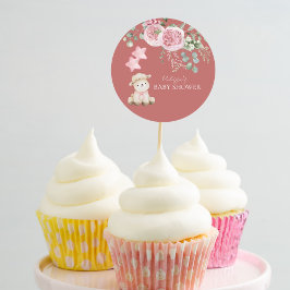 Sweet Little Lamb Rosa Greenery Cupaka Toppers Runt Klistermärke