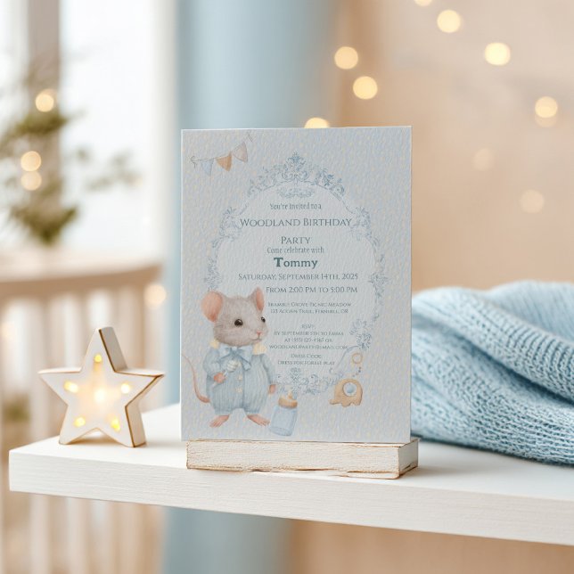 Sweet Little Mouse Birthday Invitation Inbjudningar (Skapare uppladdad)