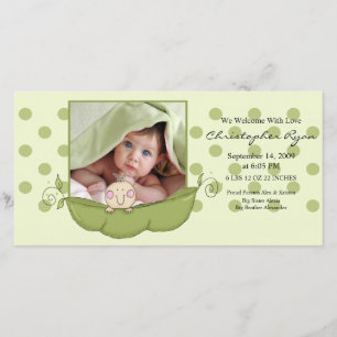 Sweet Little Pea Pojke Birth Annoucement Meddelande