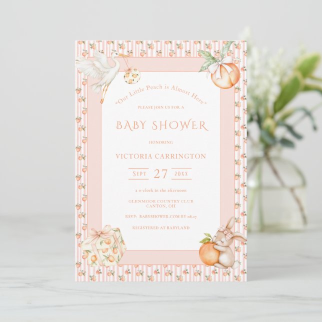Sweet Little Peach Baby Shower Inbjudningar (Stående Fram)
