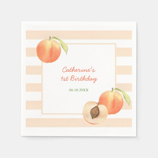 Sweet Little Peach Stripes Girl Birthday Pappersservett (Framsidan)
