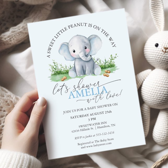 Sweet Little Peanut Elephant Baby Boy Shower Inbjudningar (Sweet Little Peanut Elephant Baby Boy Shower Invitation)