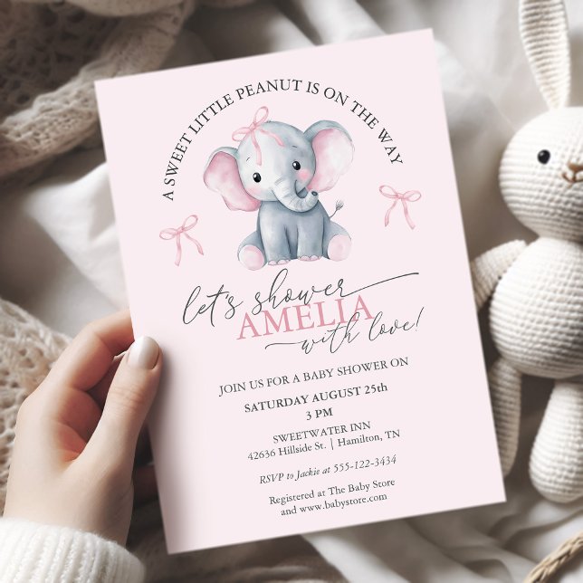 Sweet Little Peanut Elephant Baby Girl Shower Inbjudningar (Sweet Little Peanut Elephant Baby Girl Shower Invitation)