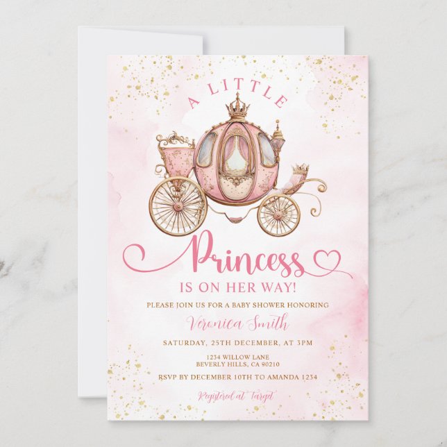 Sweet Little Princess Carriage Royal Baby Shower Inbjudningar (Framsida)