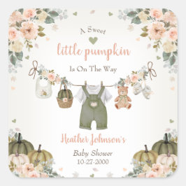 Sweet Little Pumpkin Autumn Baby Shower Fyrkantigt Klistermärke