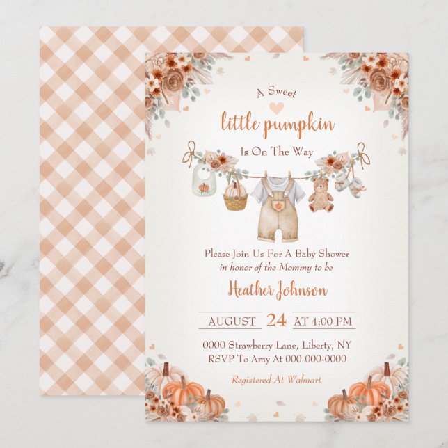 Sweet Little Pumpkin Autumn Baby Shower Invitation Inbjudningar (Fram/baksida)