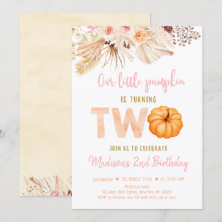 Sweet Little Pumpkin Boho Second Birthday Inbjudningar