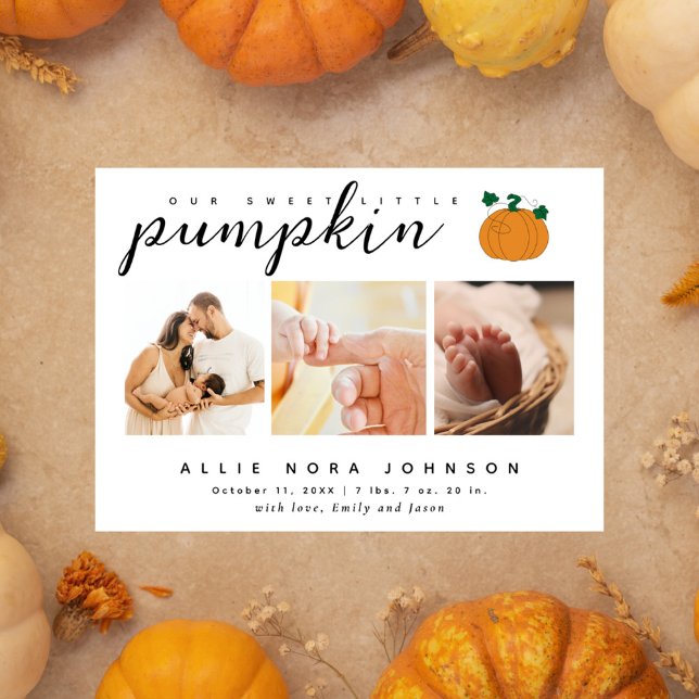 Sweet Little Pumpkin Photo Fall Baby-meddelande Julkort (Skapare uppladdad)