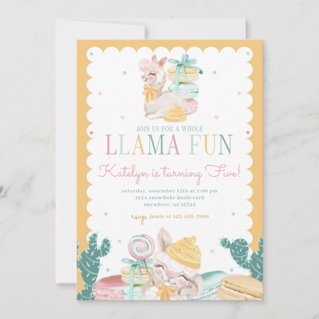 Sweet Llama Pastel Birthday Investigation with Cac Inbjudningar (Framsida)